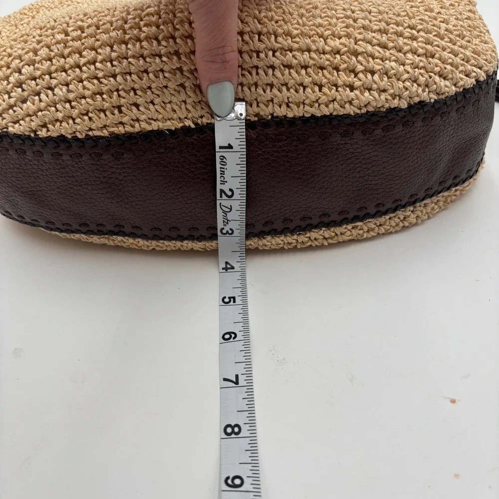 Brighton Woven Straw Leather Shoulder Bag Brown‎ Fringe Trim Boho Hobo